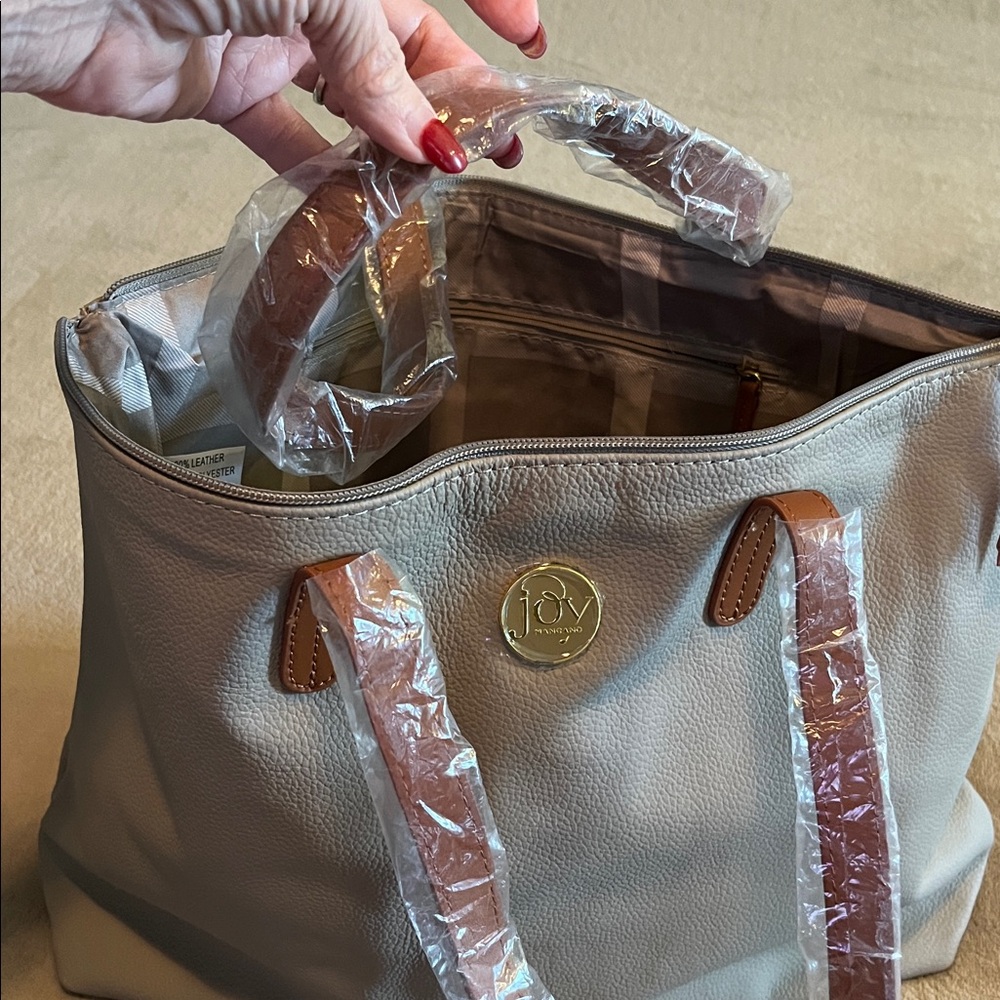 Joy Mangano Comfortable 100% Leather Tote Bag, with a 100% Polyester Lining